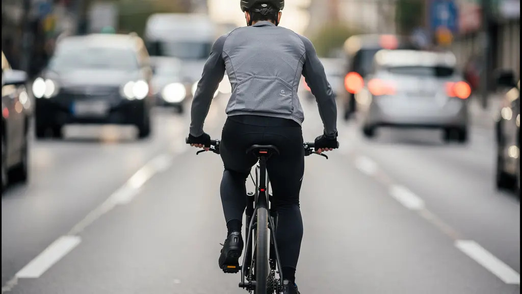 E-bike rider confidently positioned in center of lane with proper spacing