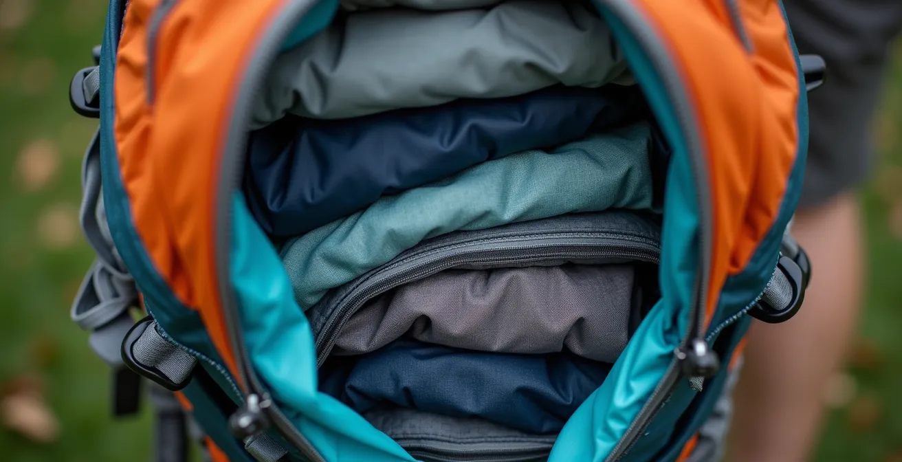 Close-up of e-bike panniers showing tiered packing organization system