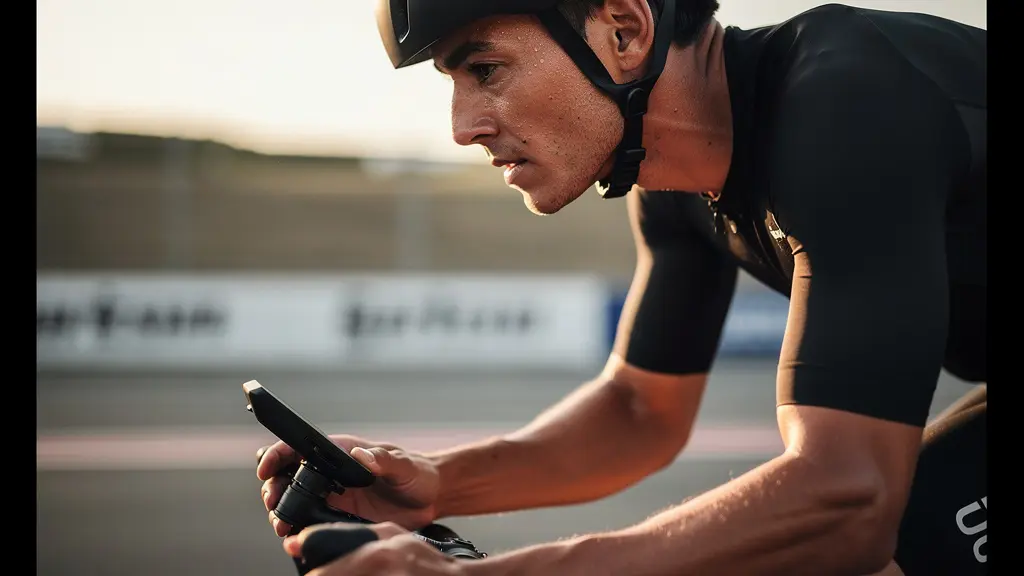Cyclist on e-bike performing speed calibration tests on a marked test track with timing equipment