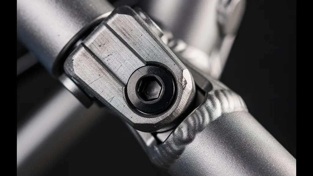 Close-up of folding mechanism on e-bike frame showing hinge detail