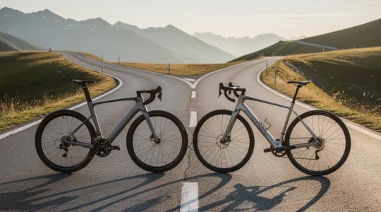 Cyclist contemplating between sleek integrated handlebar and adjustable standard stem setup