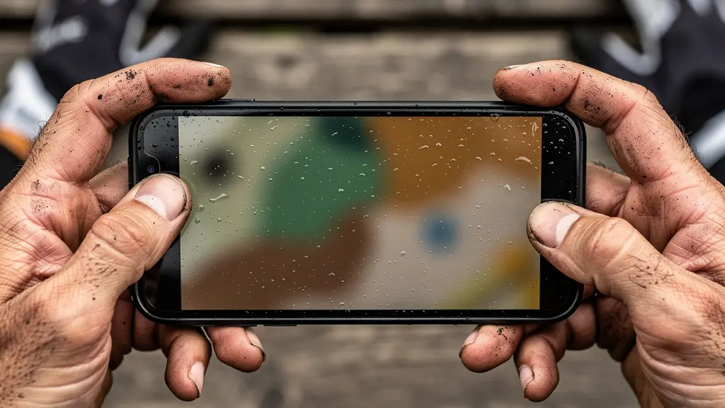 Close-up of hands downloading offline maps on a smartphone for cycling