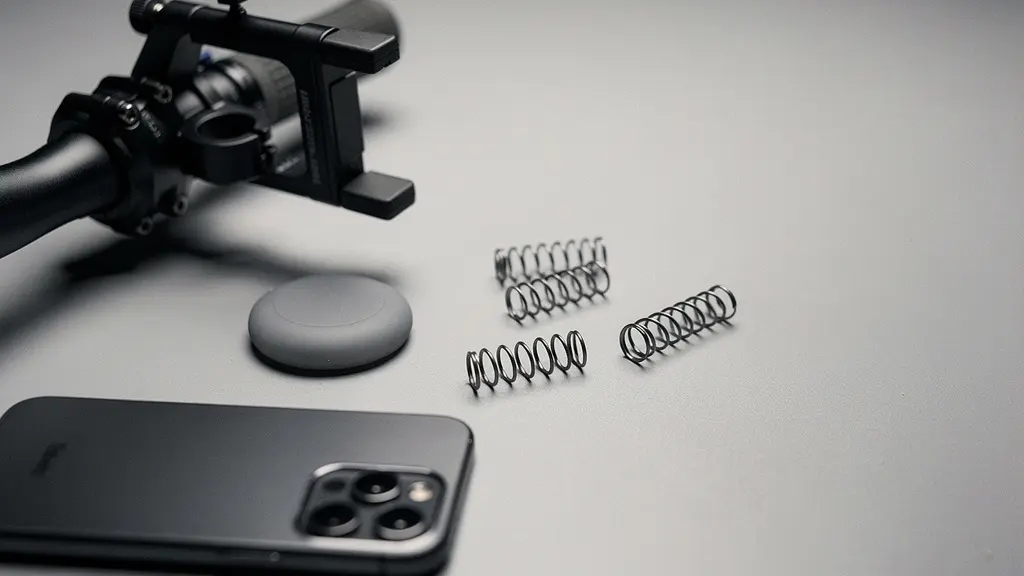 A bicycle handlebar mount and a phone seen from the back (no screen), staged with vibration-damping materials to suggest camera stabilization stress.