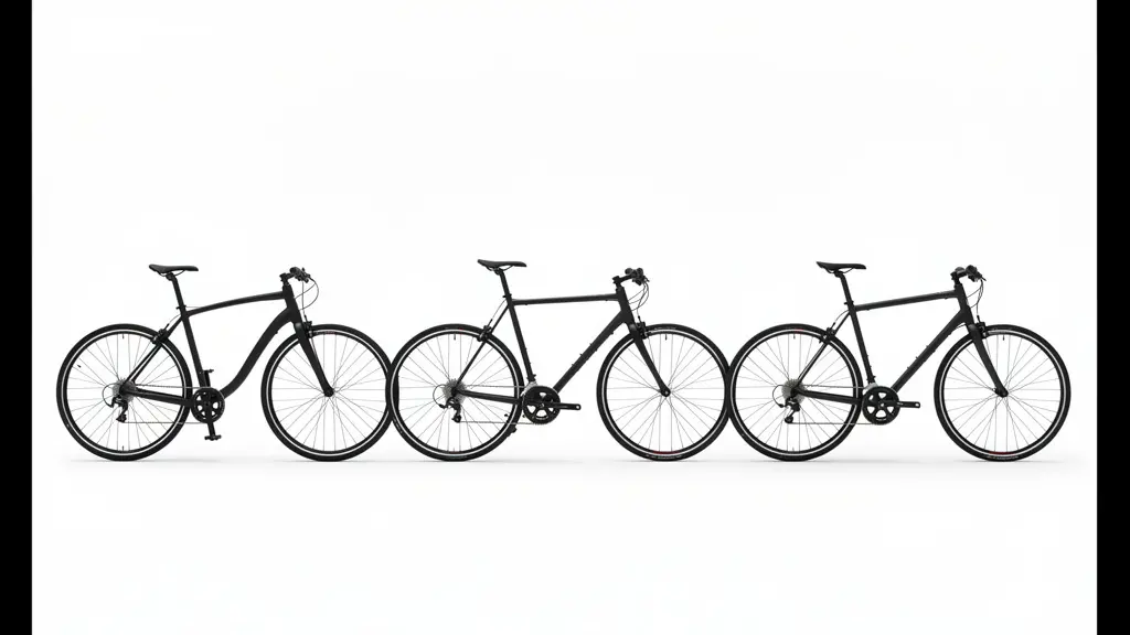 Side-by-side profile view of step-through, mid-step, and high-step bike frames in a minimalist studio setting